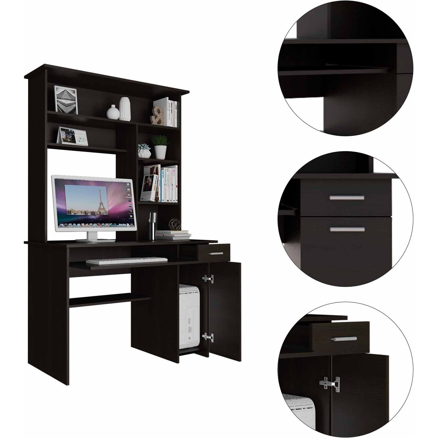 Zeno Black Computer Desk With Hutch