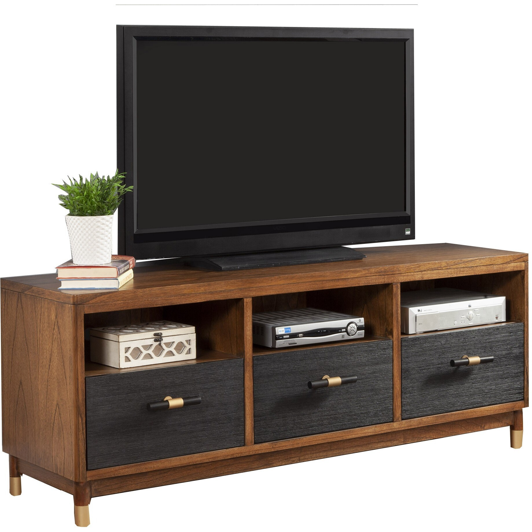 Walnut And Black Mid Century Modern Tv Console