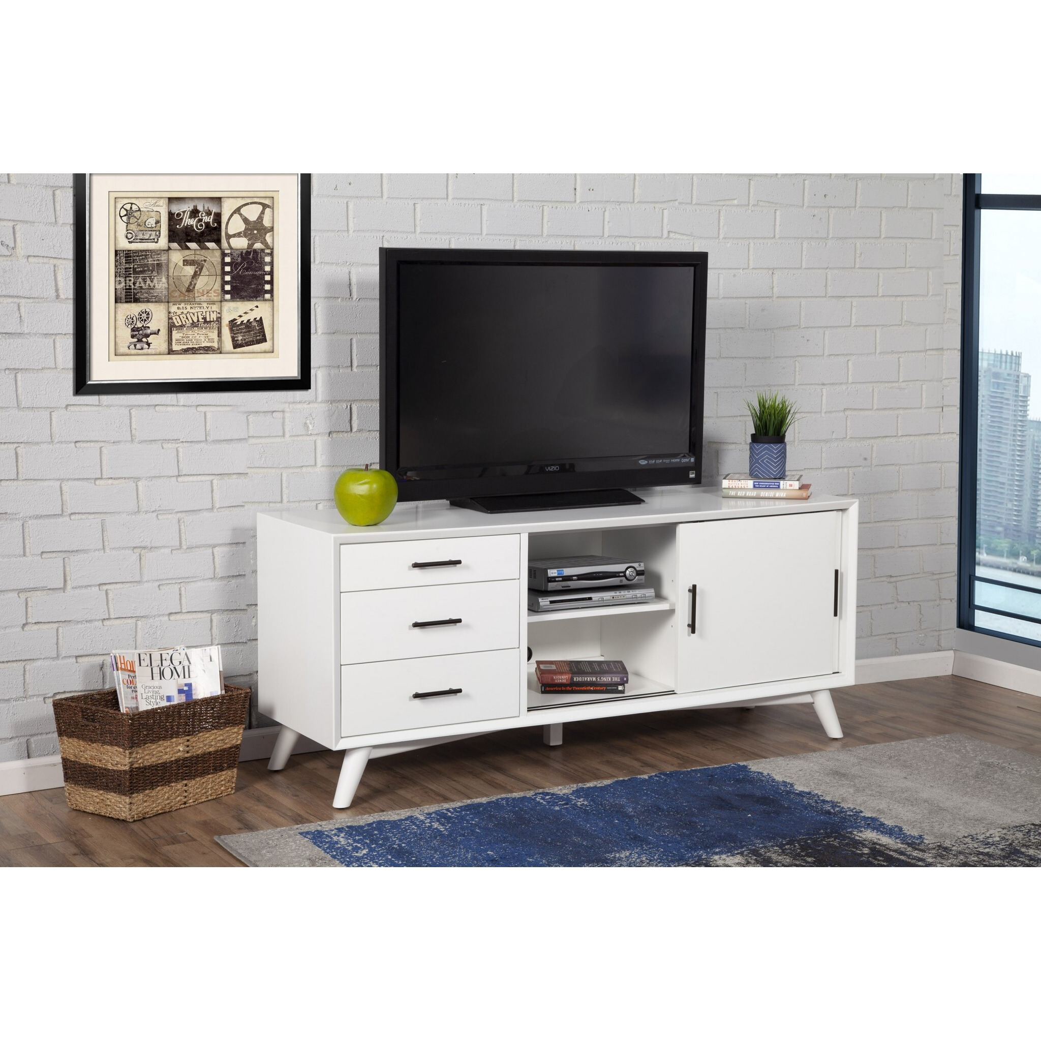 Flair 64"" White Mid Century Mod Tv Console