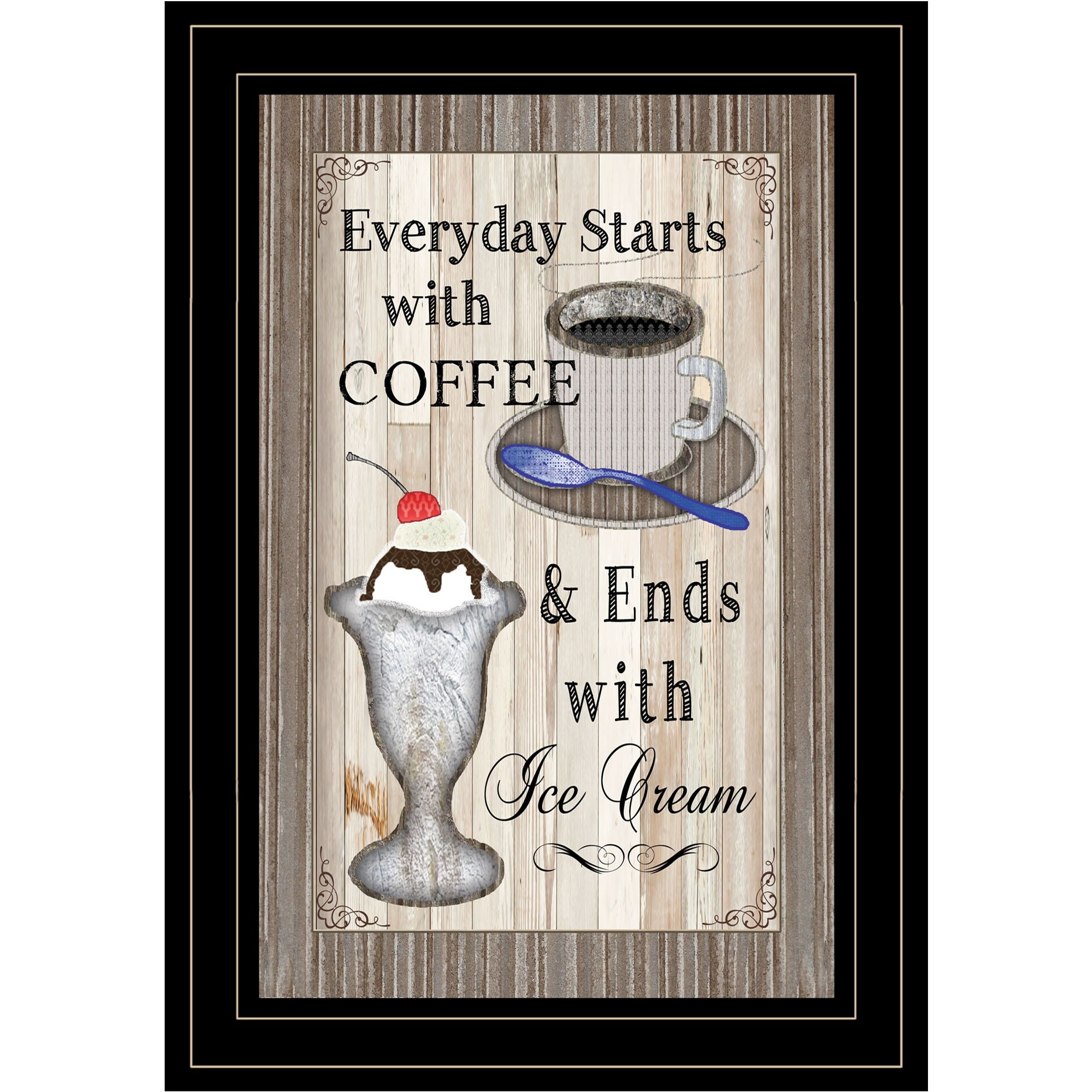 Everyday Starts With Coffee 2 Black Framed Print Wall Art