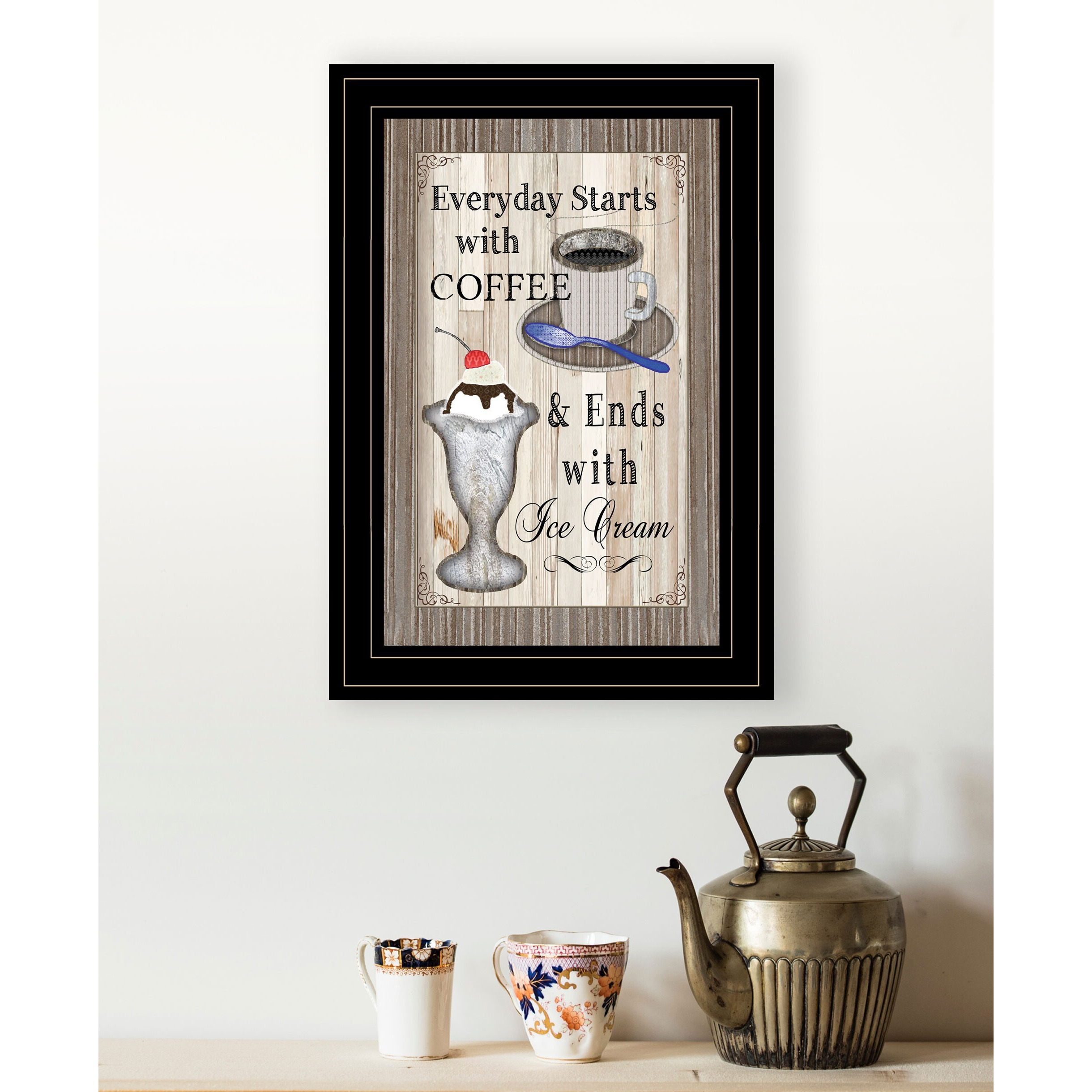 Everyday Starts With Coffee 2 Black Framed Print Wall Art