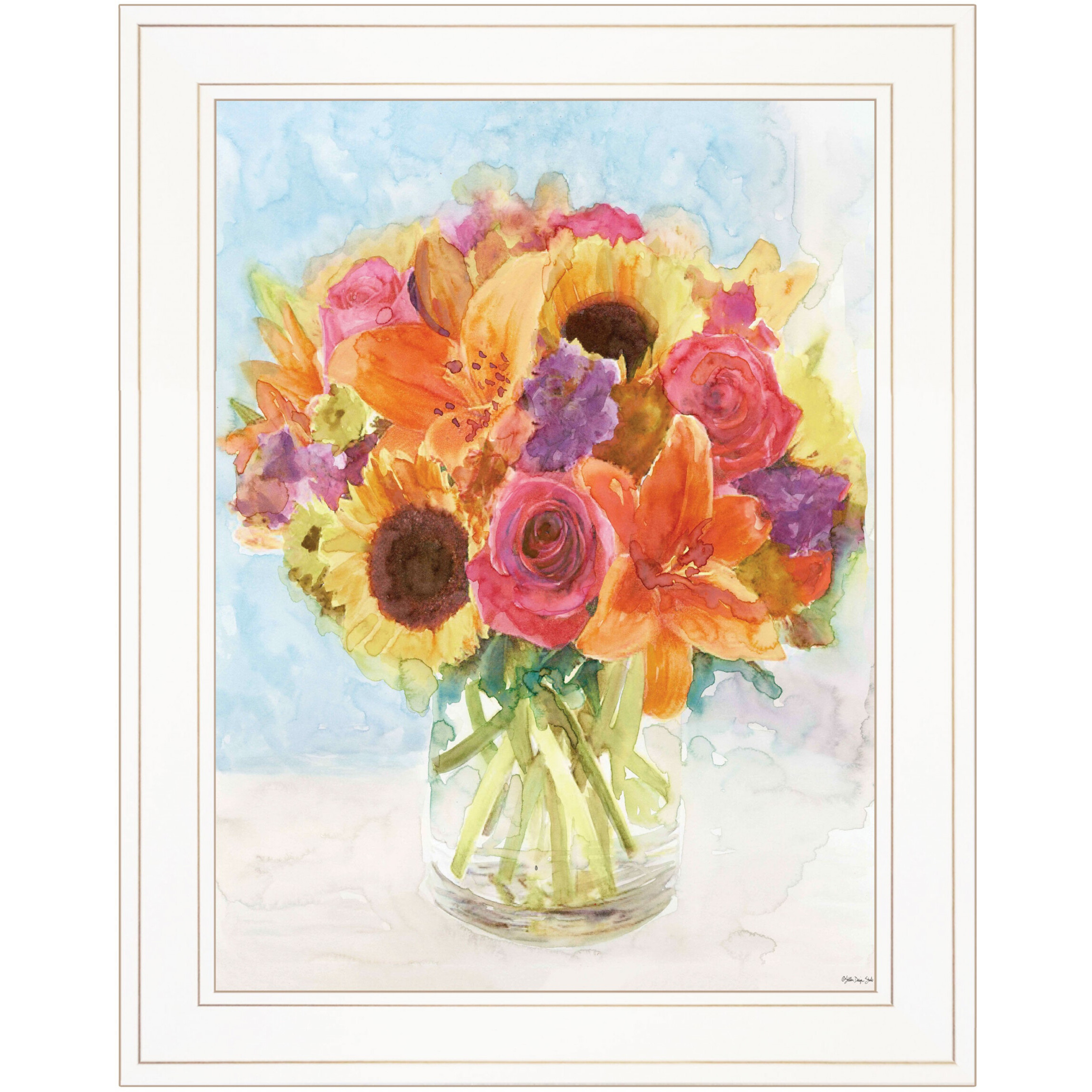 Vases With Flowers 1 White Framed Print Wall Art