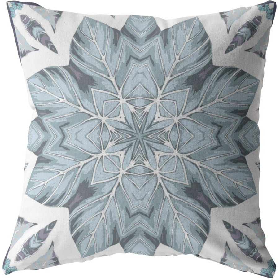 18"" Blue Floral Forest Zippered Suede Throw Pillow