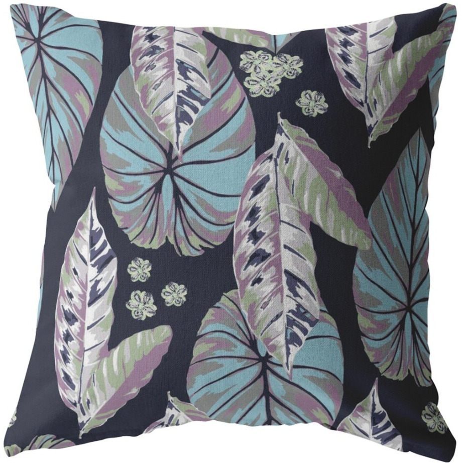 16 Blue Purple Tropical Leaf Zippered Suede Throw Pillow