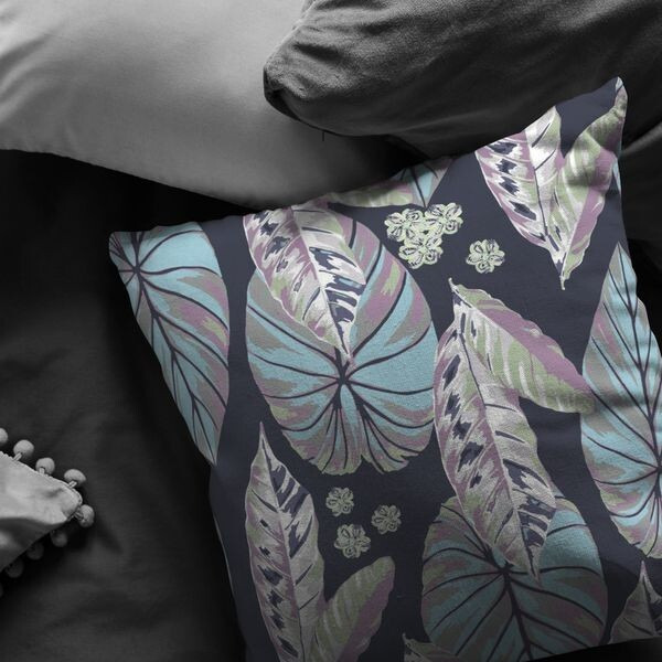16 Blue Purple Tropical Leaf Zippered Suede Throw Pillow