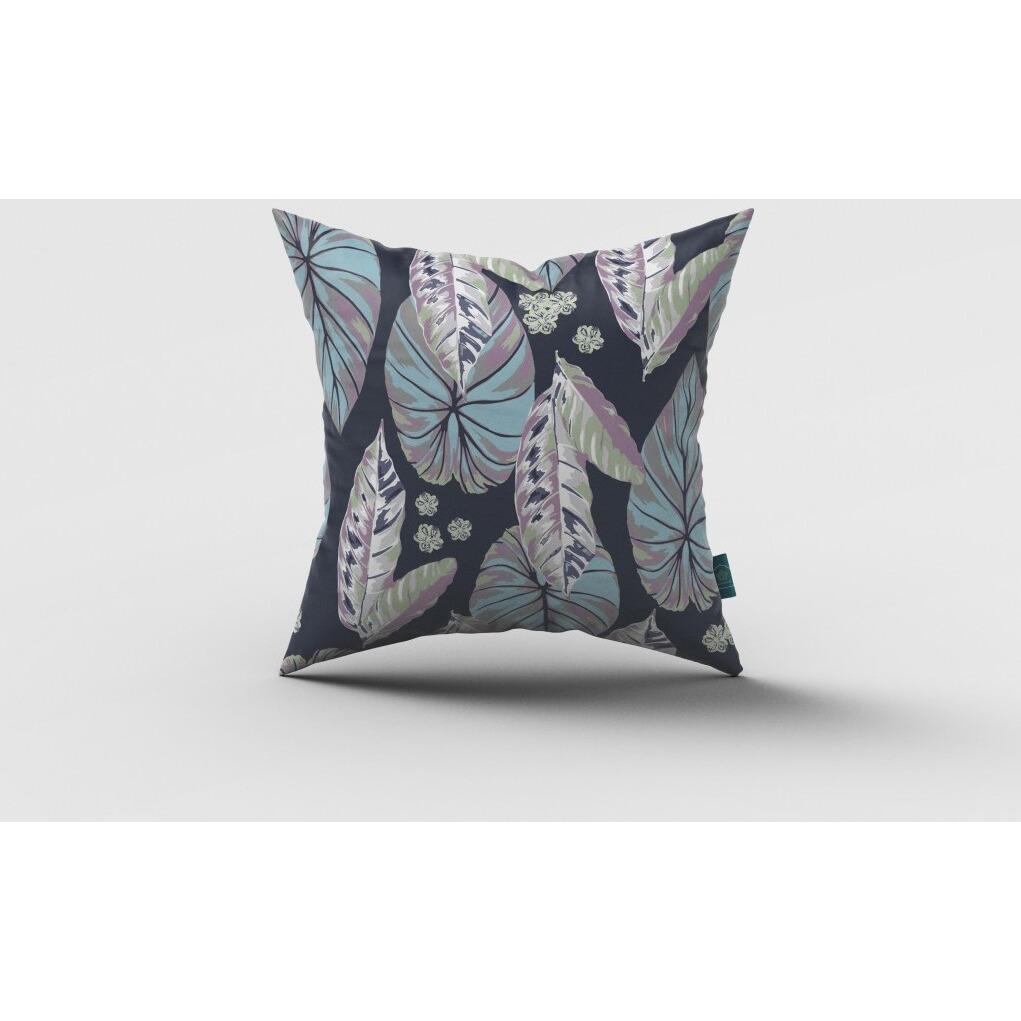 18 Blue Purple Tropical Leaf Zippered Suede Throw Pillow