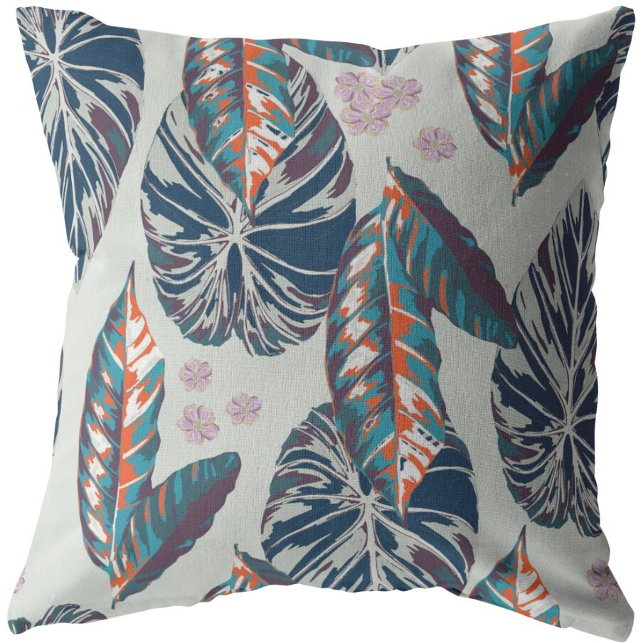18 Blue Gray Tropical Leaf Zippered Suede Throw Pillow