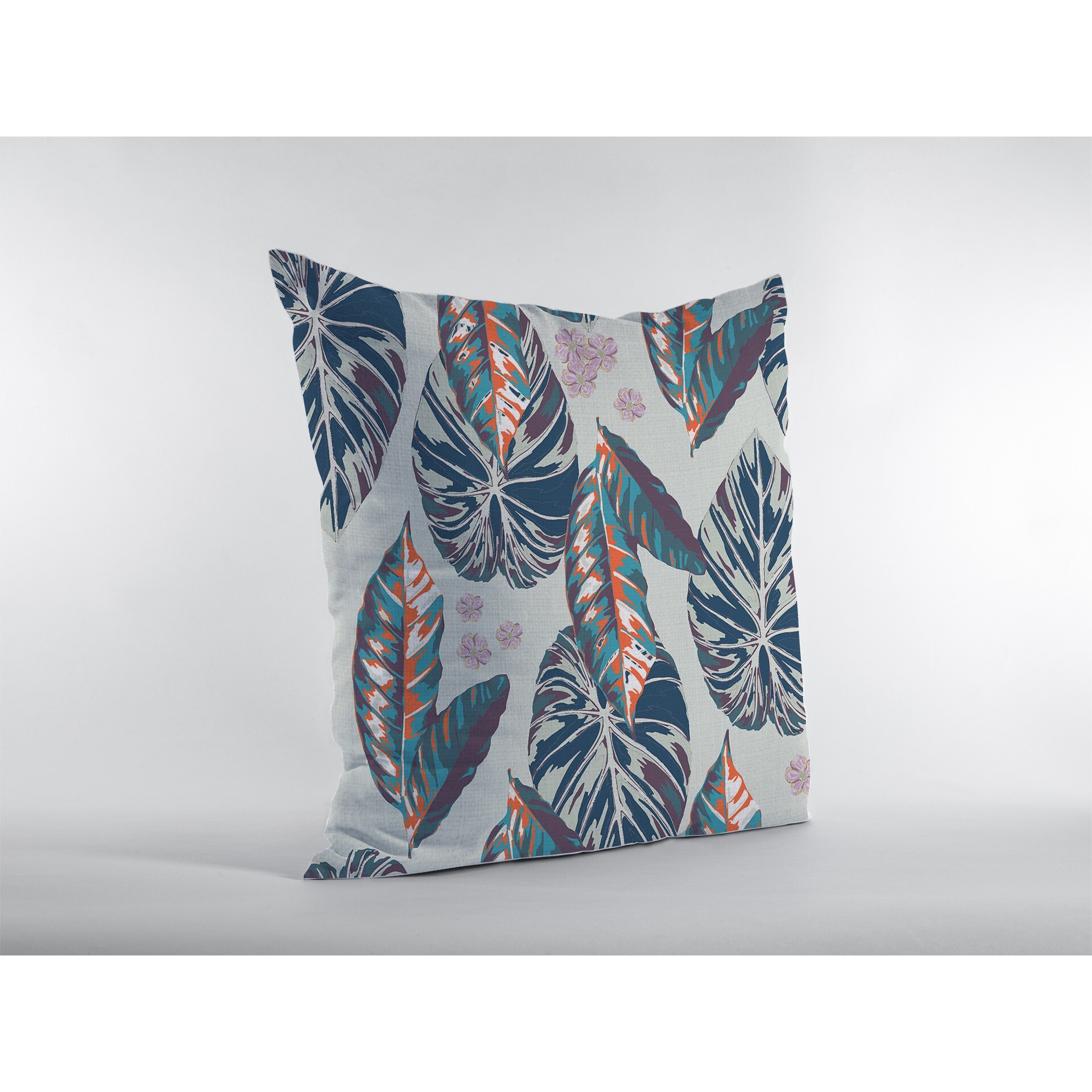 18 Blue Gray Tropical Leaf Zippered Suede Throw Pillow