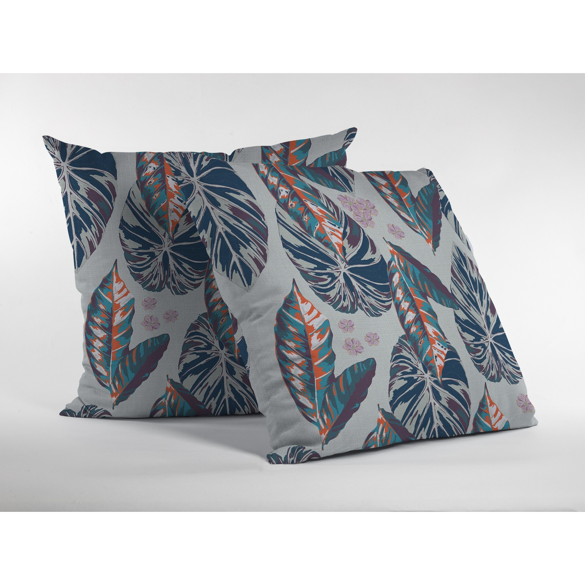 18 Blue Gray Tropical Leaf Zippered Suede Throw Pillow