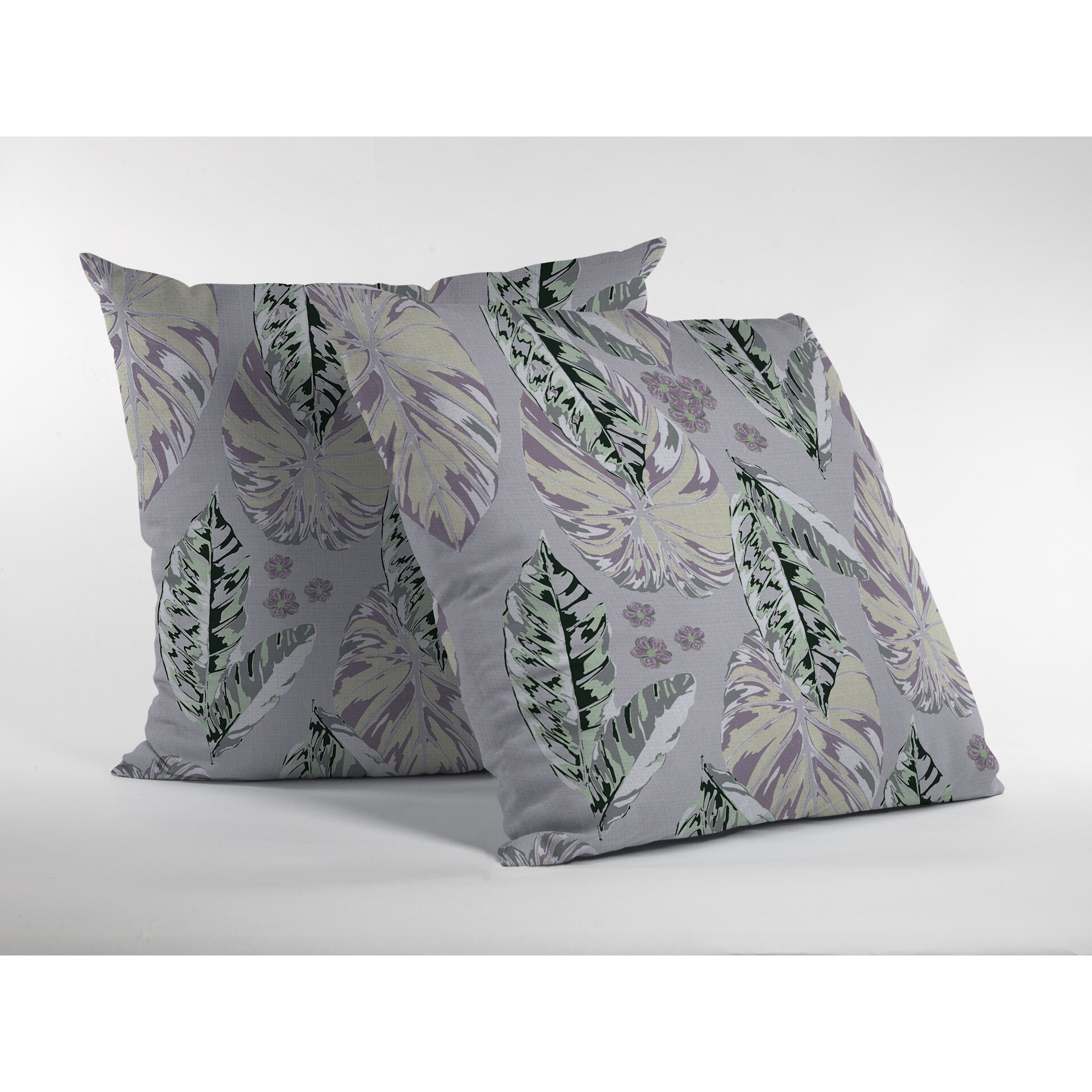 18 Blue Purple Tropical Leaf Zippered Suede Throw Pillow