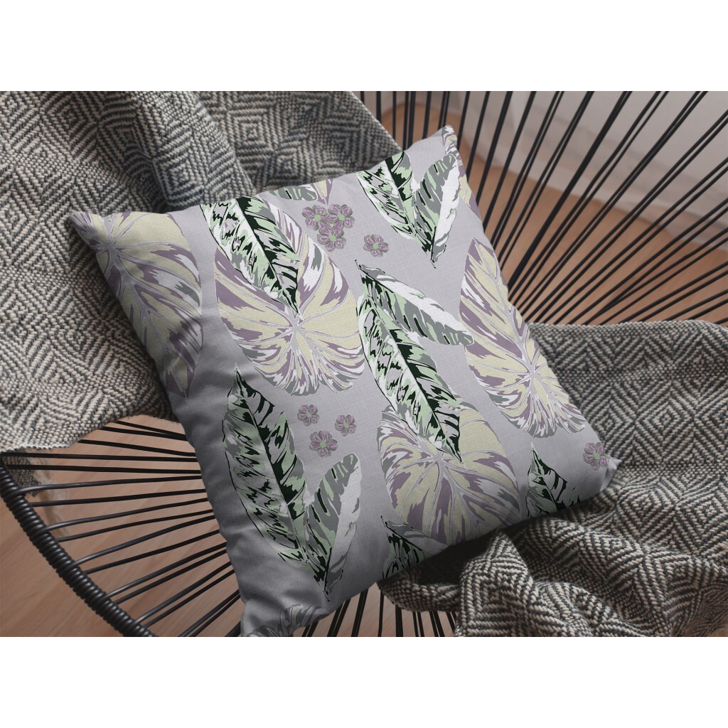 18 Blue Purple Tropical Leaf Zippered Suede Throw Pillow