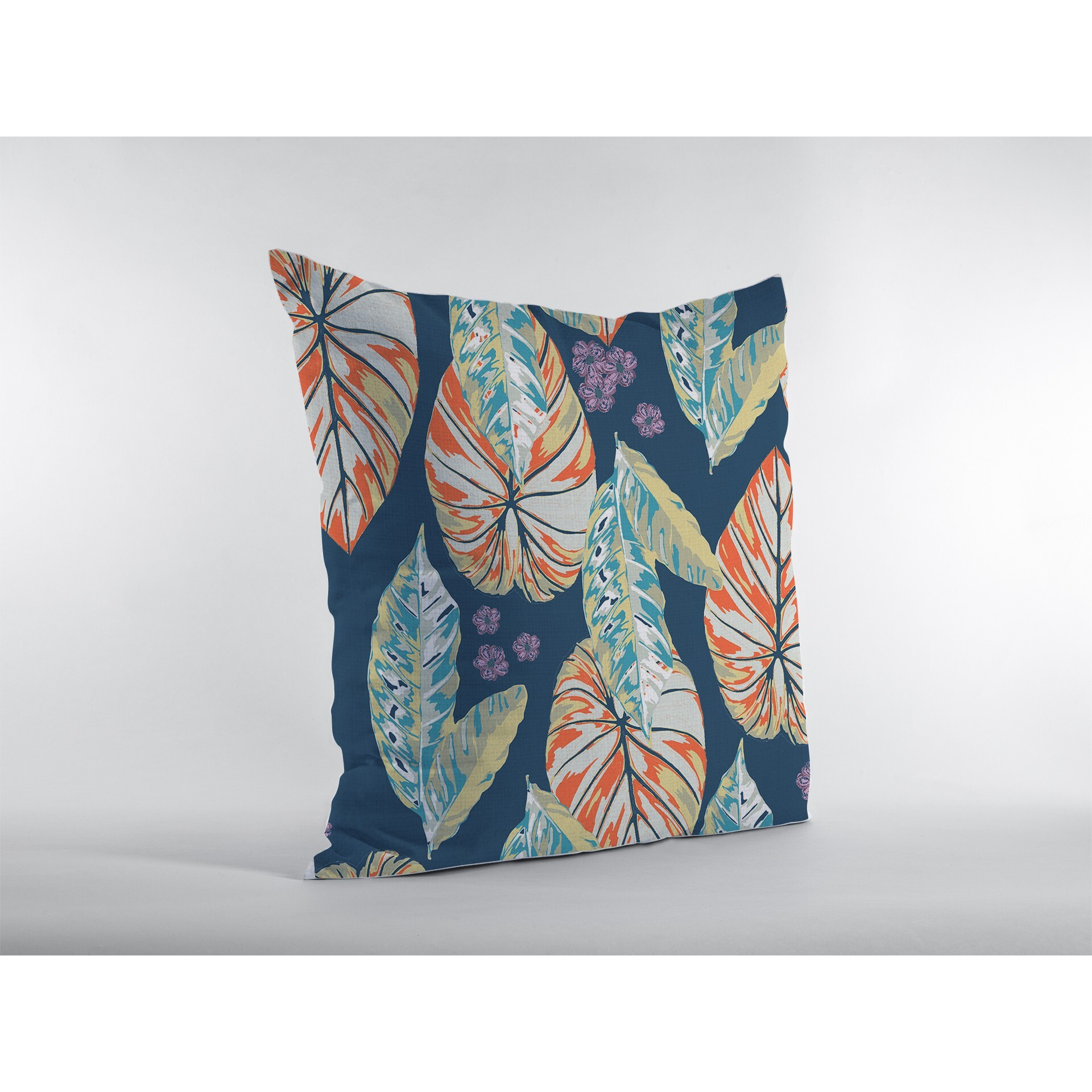 16 Orange Blue Tropical Leaf Zippered Suede Throw Pillow