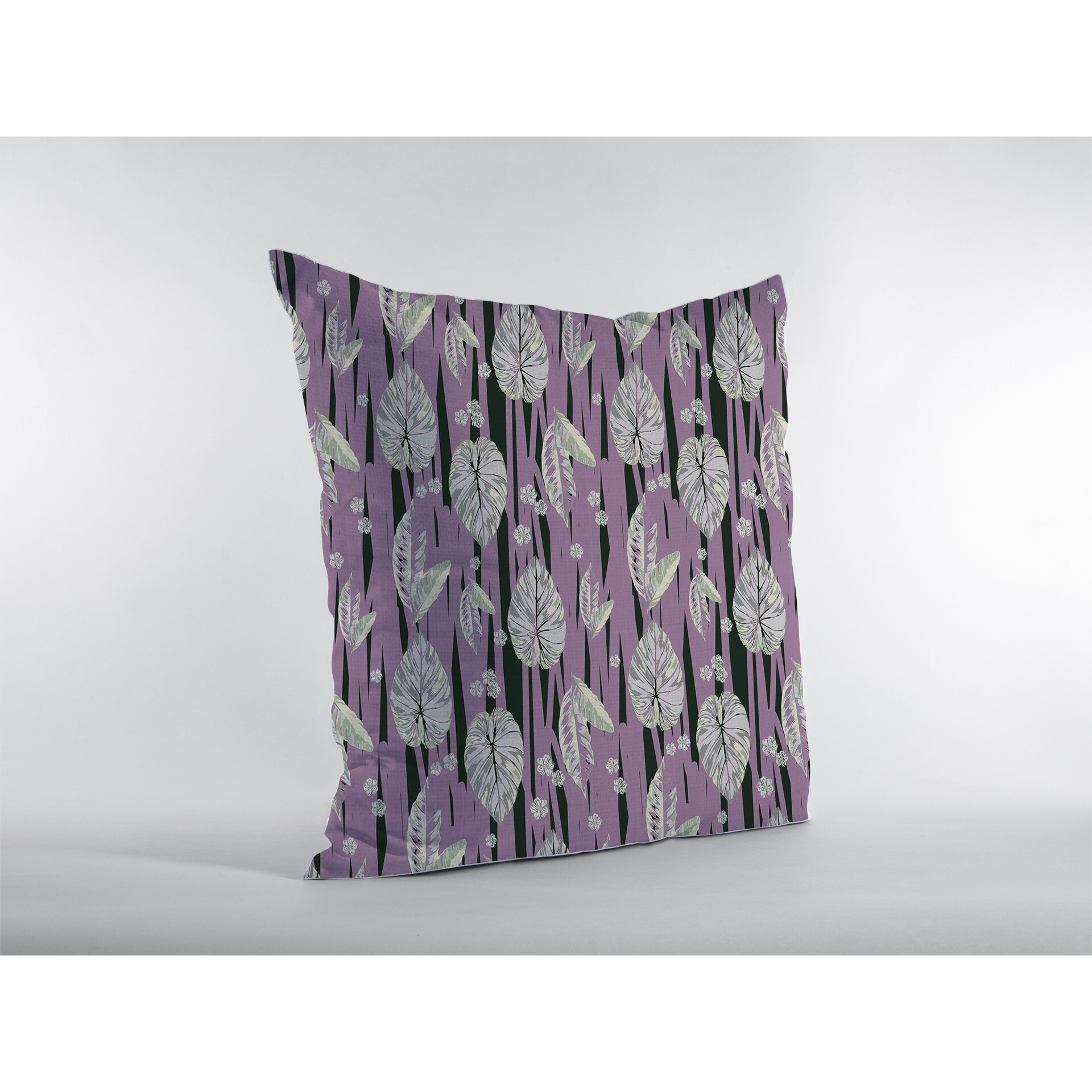 16 Lavender Black Fall Leaves Zippered Suede Throw Pillow