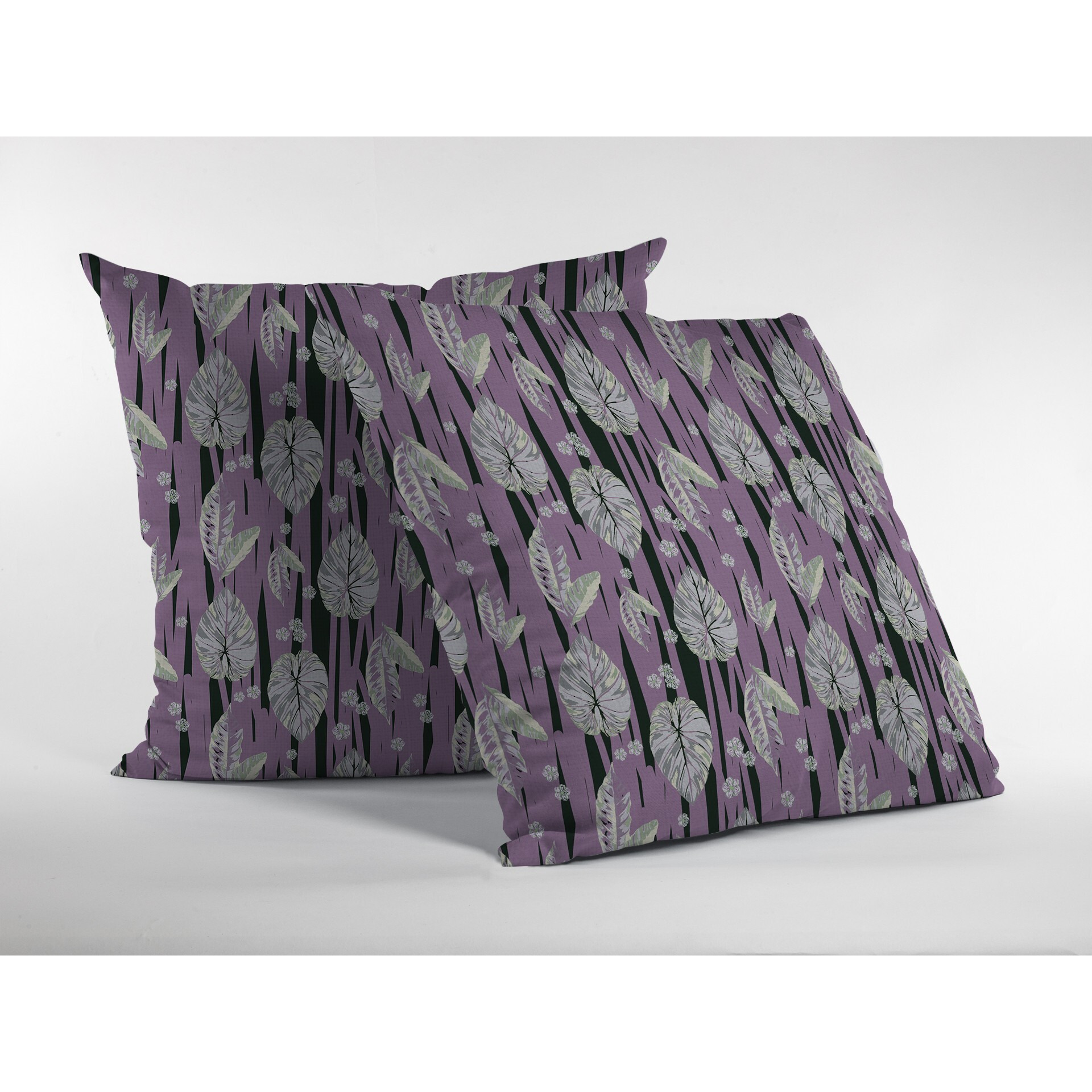 16 Lavender Black Fall Leaves Zippered Suede Throw Pillow