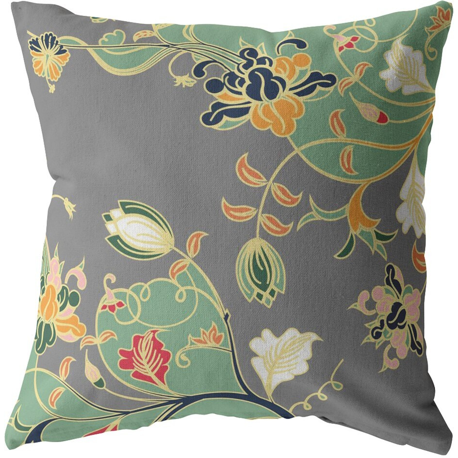 16"" Green Gray Garden Zippered Suede Throw Pillow