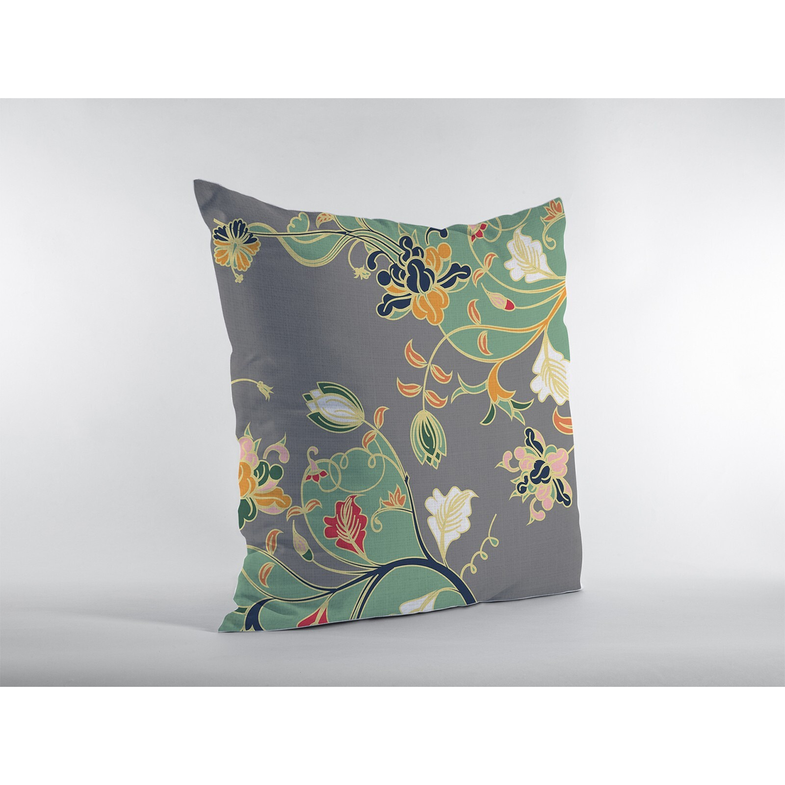 16"" Green Gray Garden Zippered Suede Throw Pillow