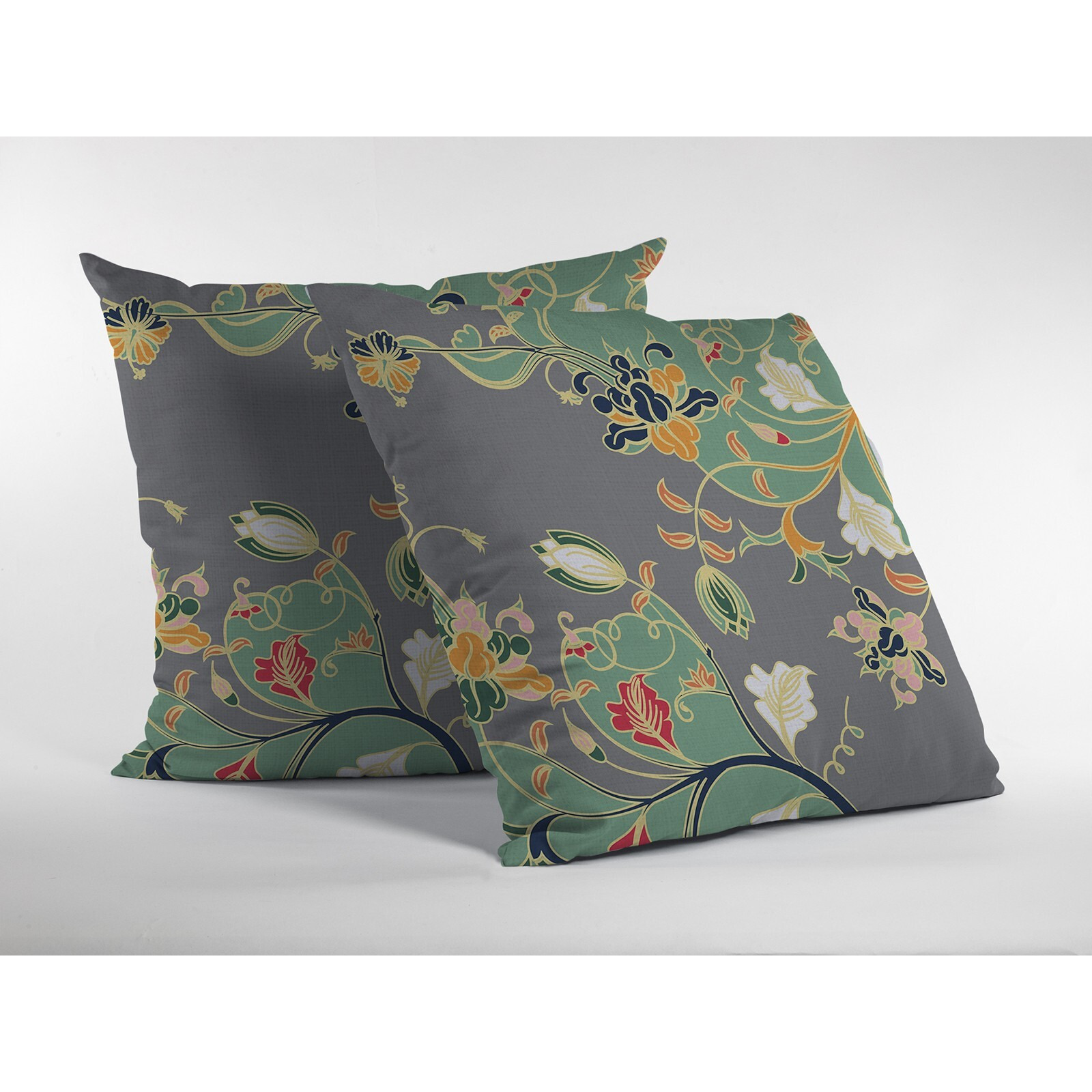 16"" Green Gray Garden Zippered Suede Throw Pillow