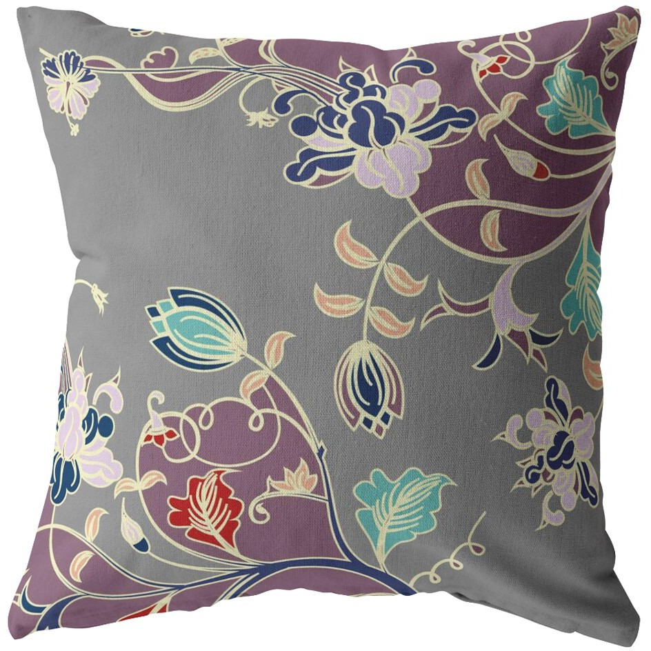 16"" Purple Gray Garden Zippered Suede Throw Pillow