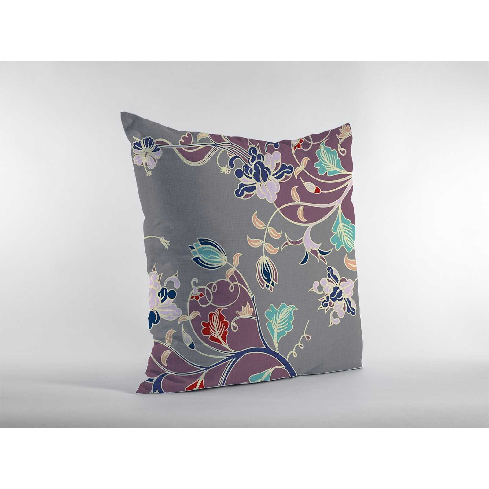 16"" Purple Gray Garden Zippered Suede Throw Pillow