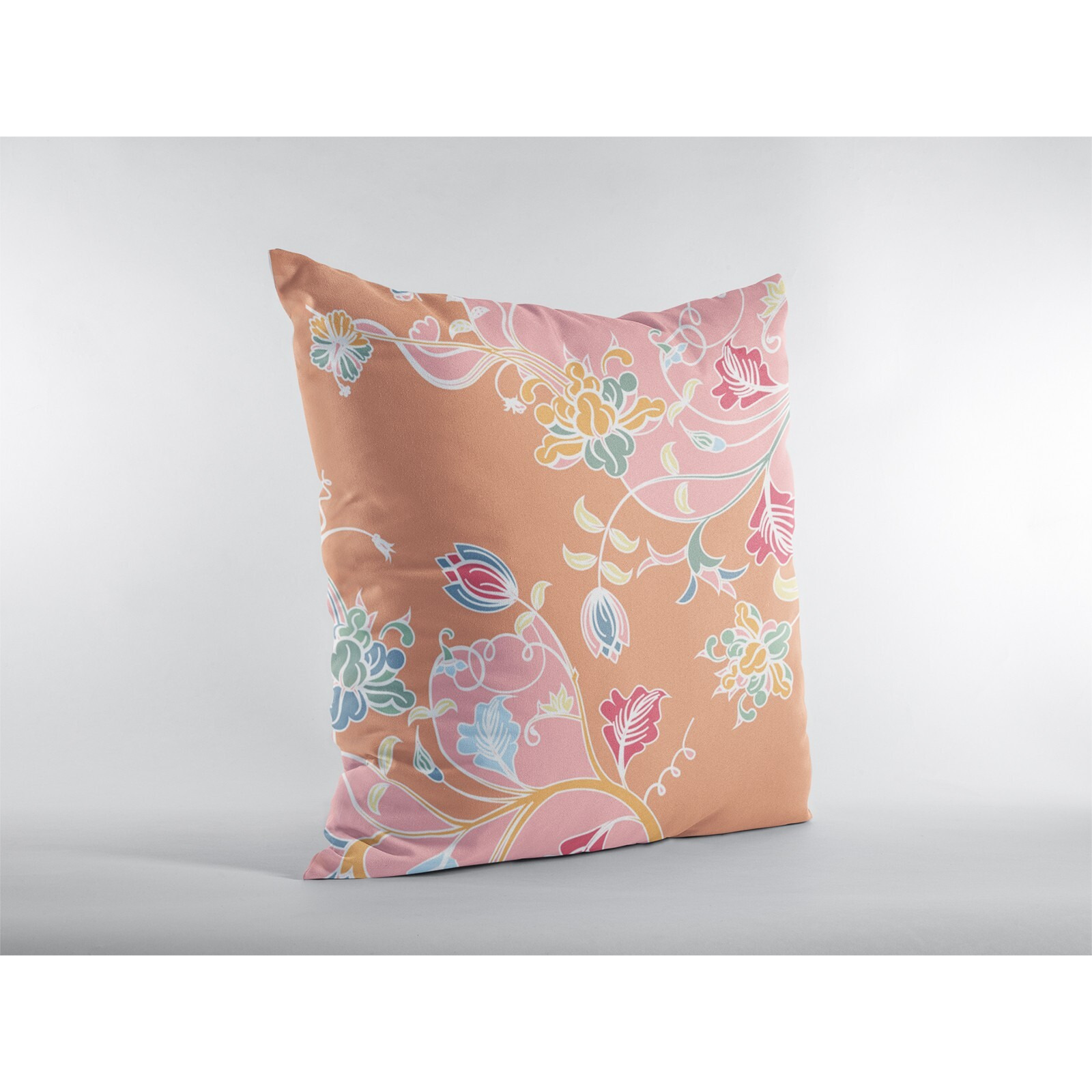 16"" Pink Orange Garden Zippered Suede Throw Pillow