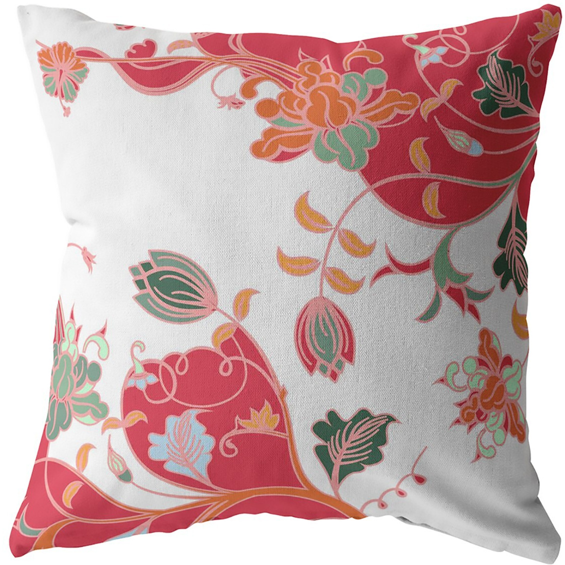 16"" Red White Garden Zippered Suede Throw Pillow