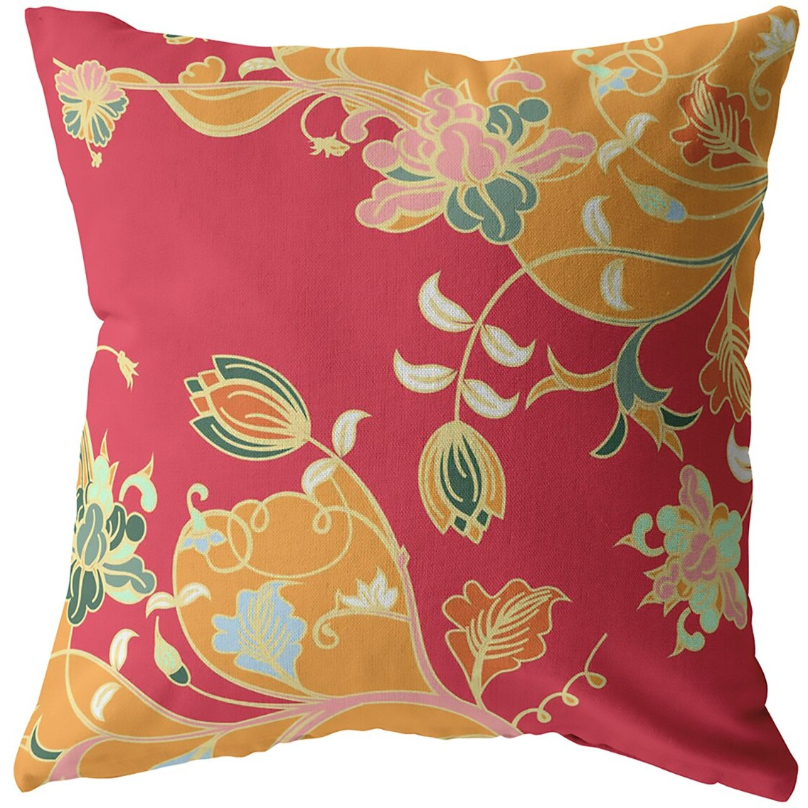 18"" Orange Red Garden Zippered Suede Throw Pillow