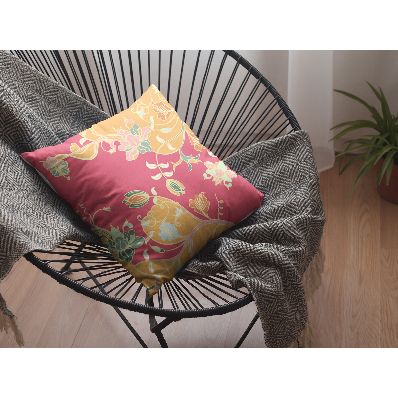 18"" Orange Red Garden Zippered Suede Throw Pillow