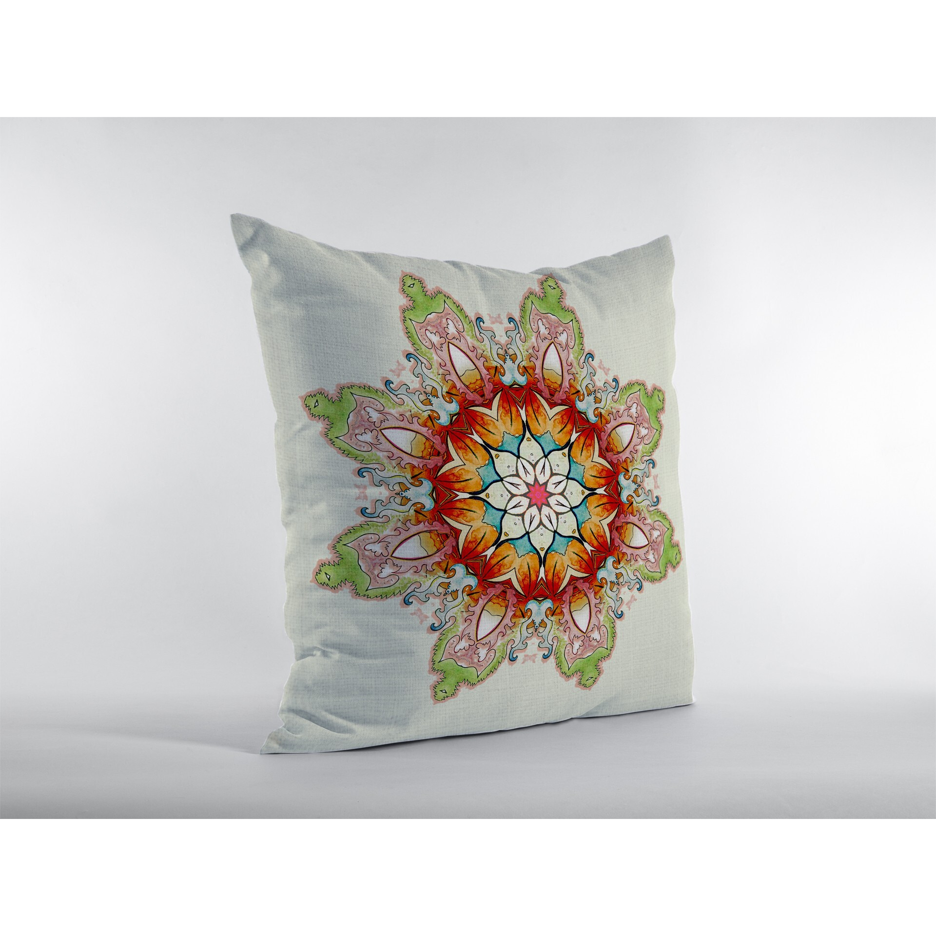 16"" Orange Green Mandala Zip Suede Throw Pillow