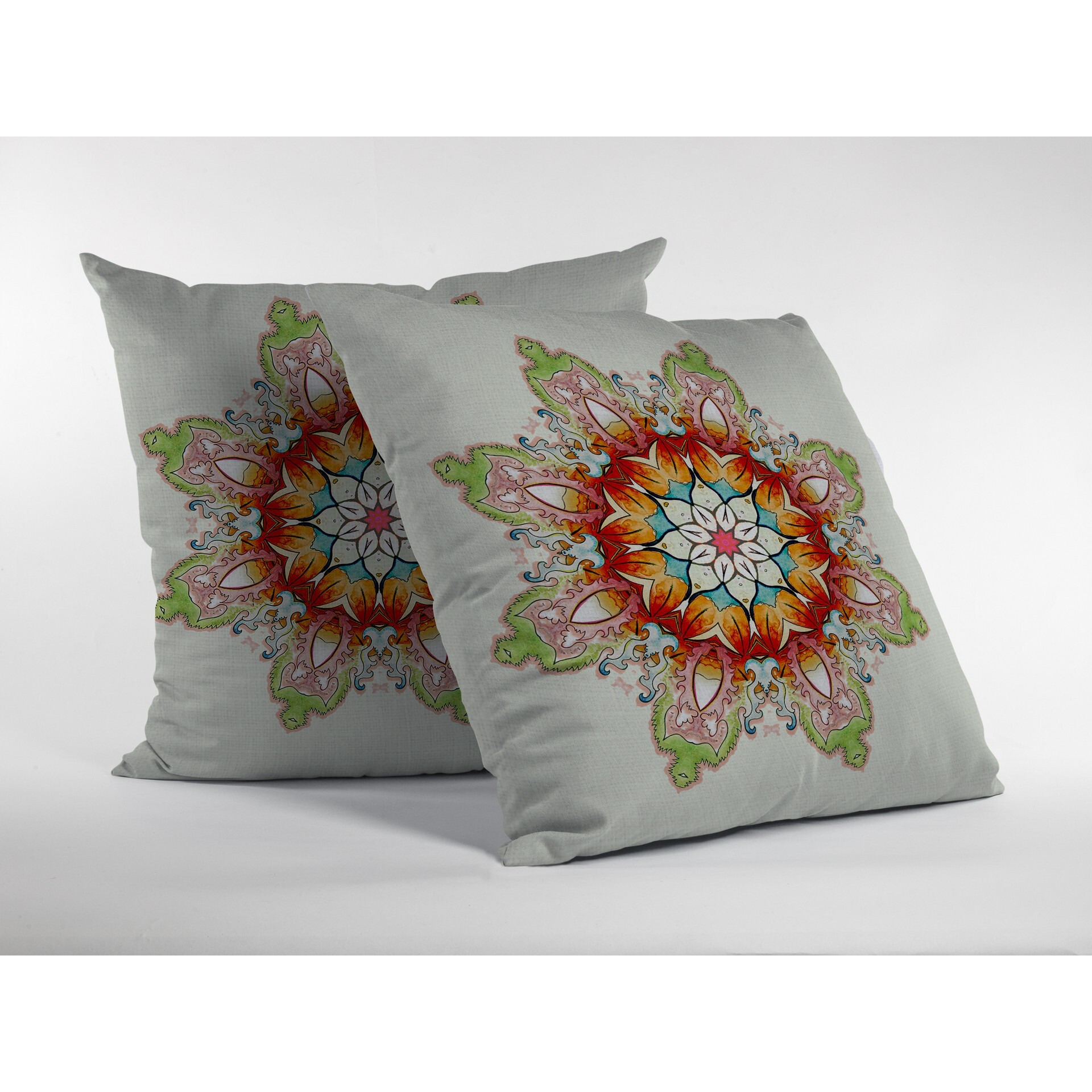18"" Orange Green Mandala Zip Suede Throw Pillow