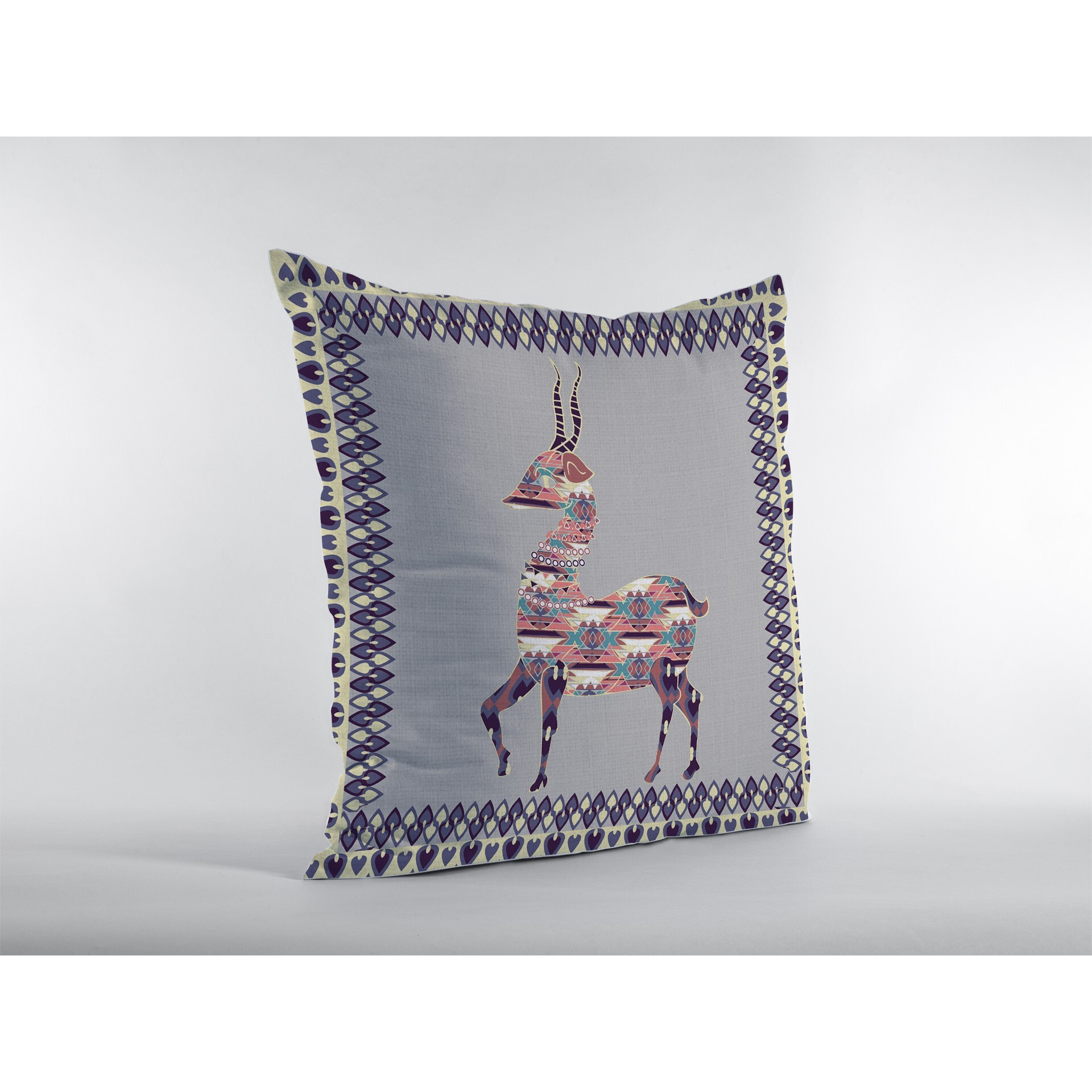 16"" Purple Cream Boho Deer Zippered Suede Throw Pillow