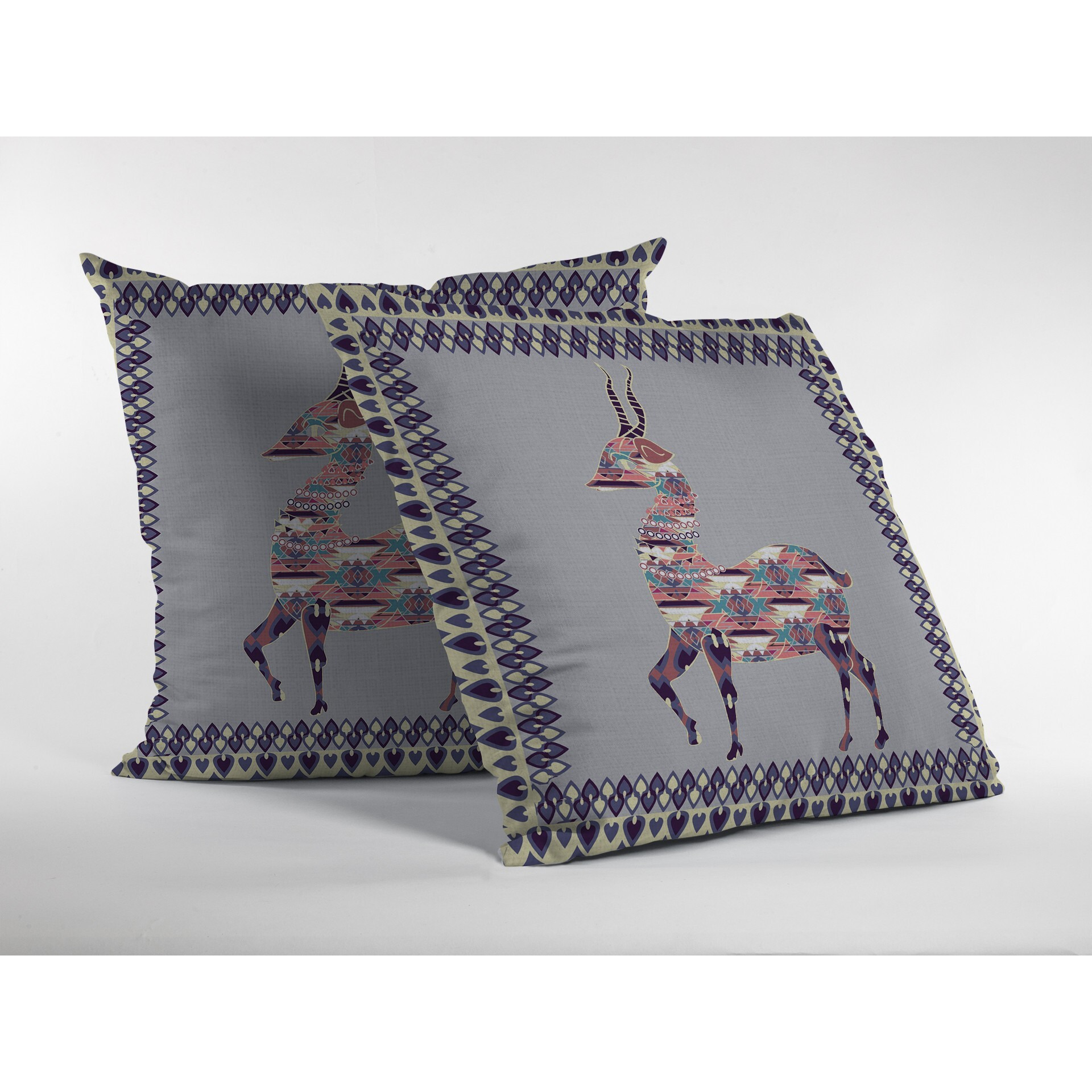 16"" Purple Cream Boho Deer Zippered Suede Throw Pillow