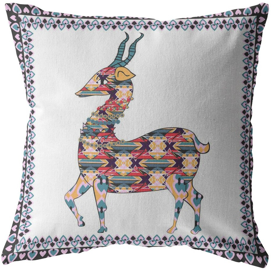 16"" Blue White Boho Deer Zippered Suede Throw Pillow