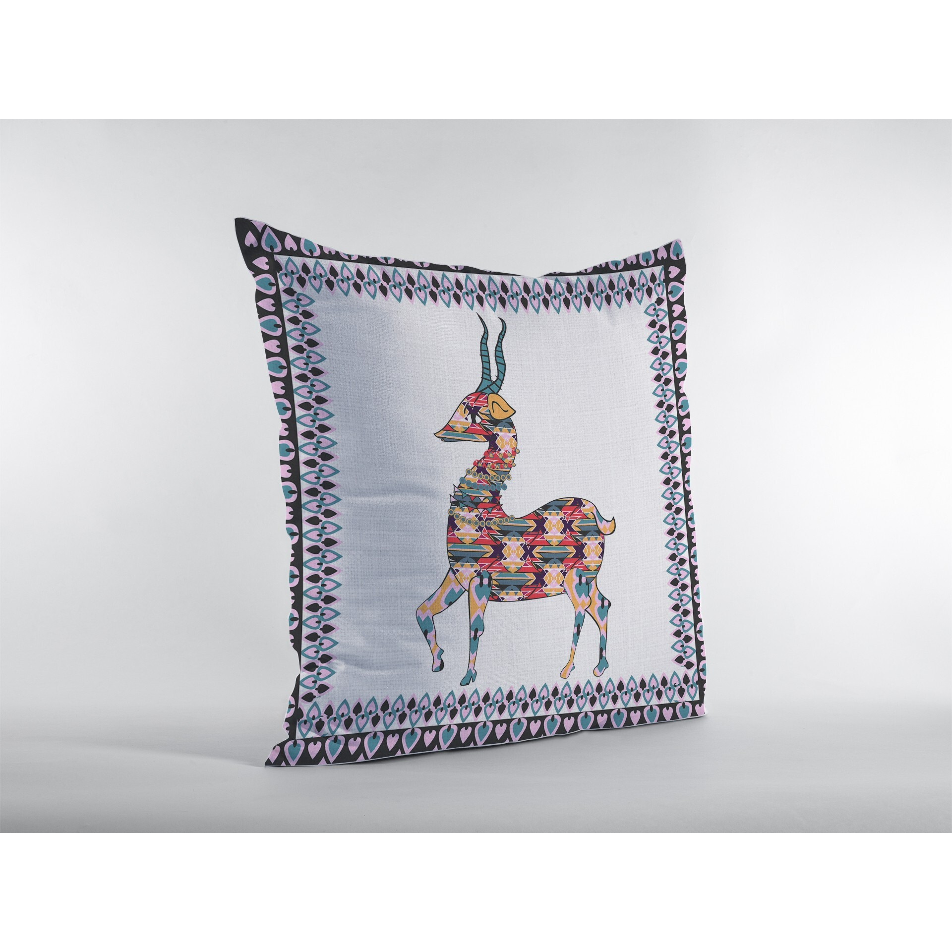 16"" Blue White Boho Deer Zippered Suede Throw Pillow