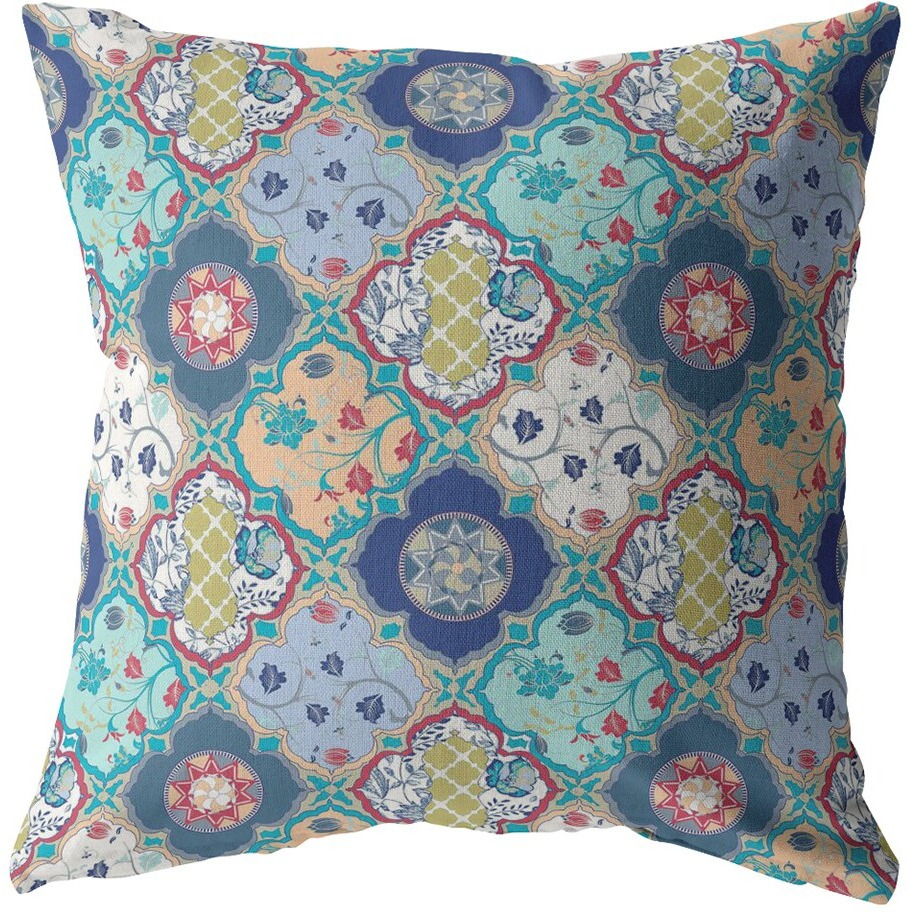 18 Blue Peach Trellis Suede Zippered Throw Pillow