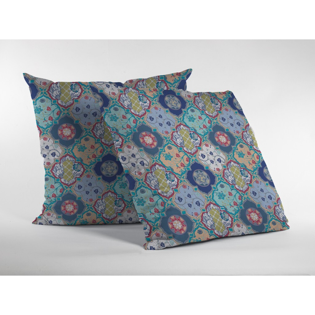18 Blue Peach Trellis Suede Zippered Throw Pillow