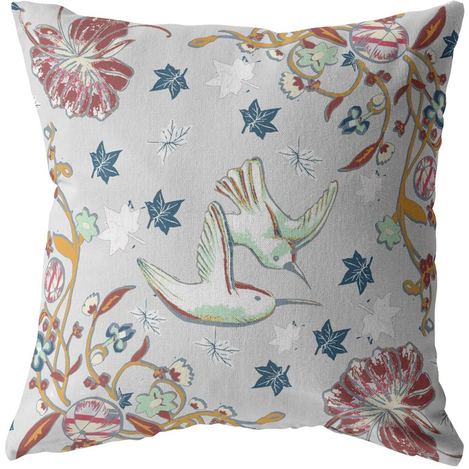18"" Gray Bird Zippered Double Sided Suede Throw Pillow