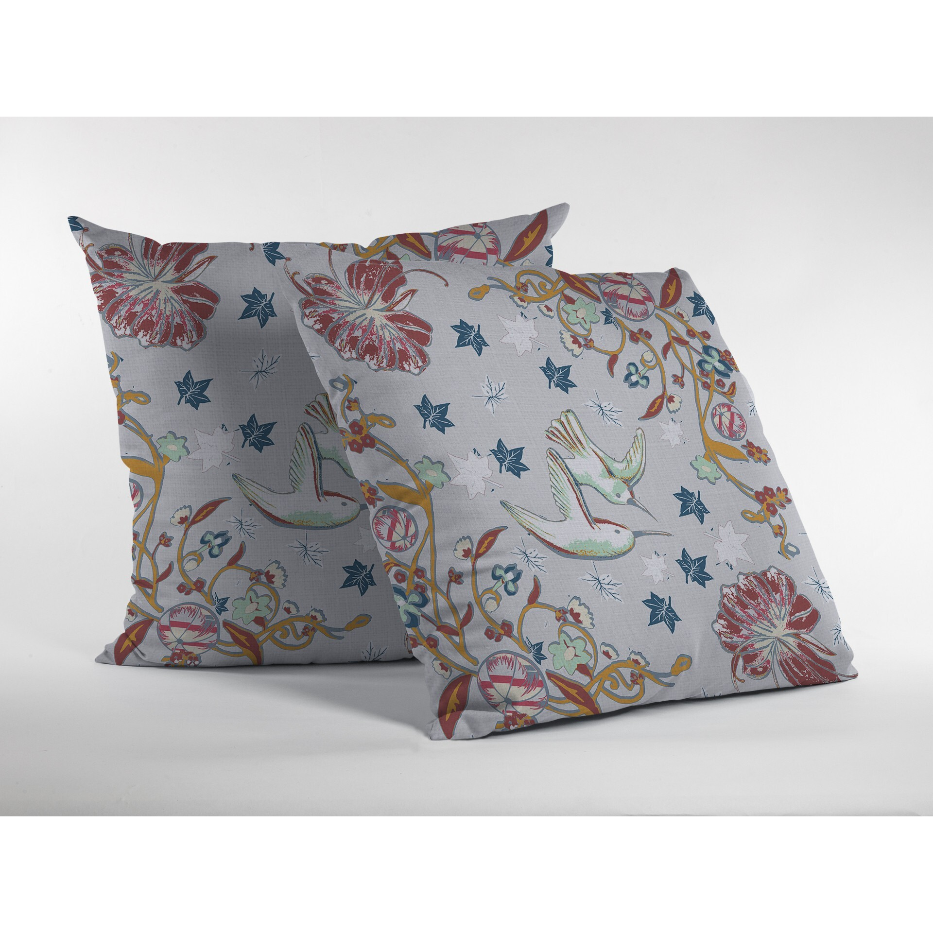 18"" Gray Bird Zippered Double Sided Suede Throw Pillow
