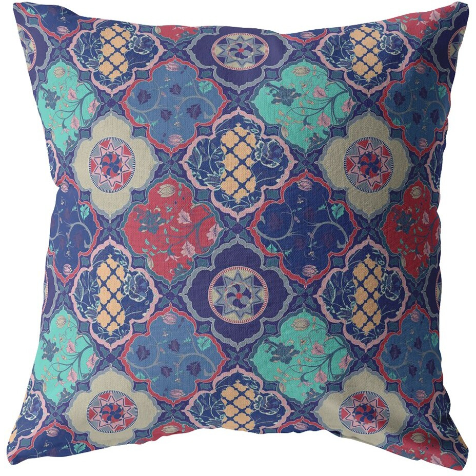 18 Navy Red Trellis Suede Zippered Throw Pillow