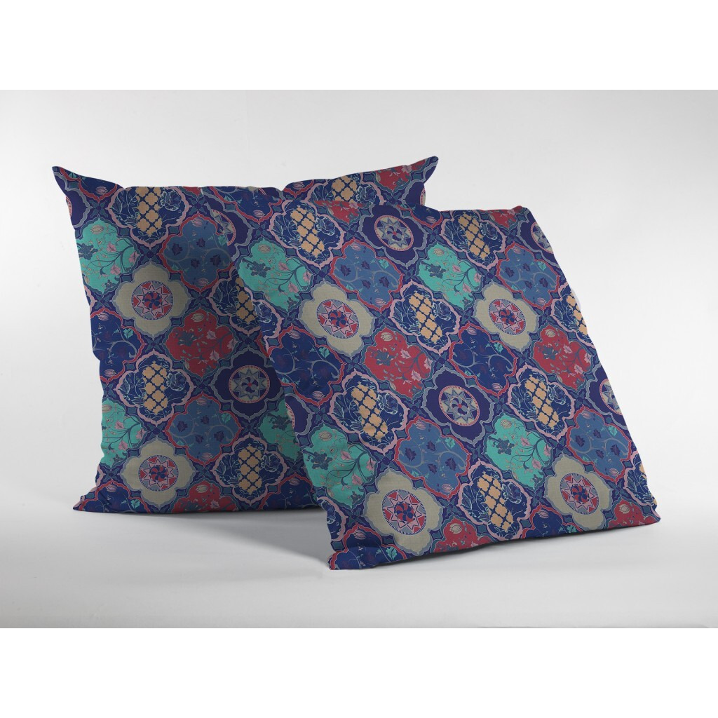 18 Navy Red Trellis Suede Zippered Throw Pillow