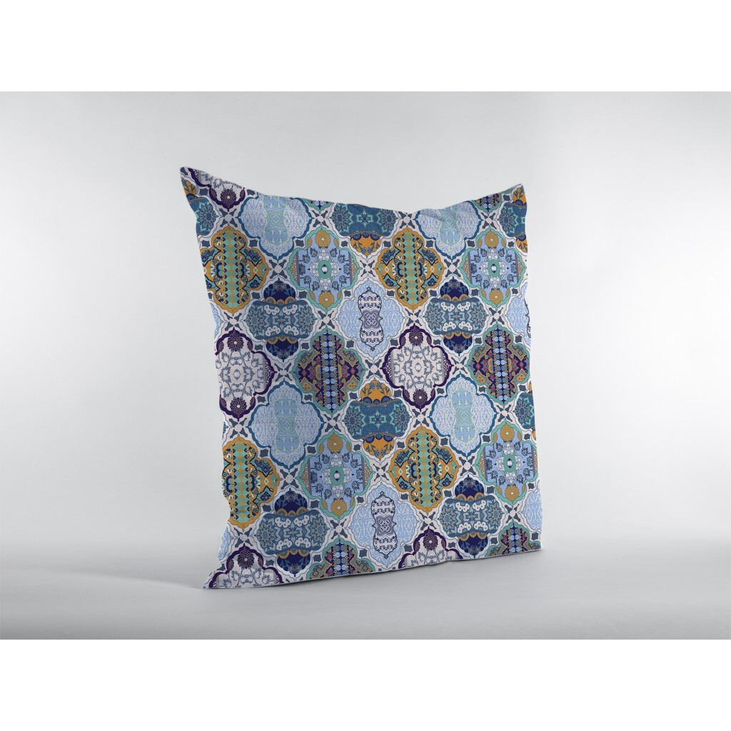 16 Orange Blue Trellis Suede Zippered Throw Pillow