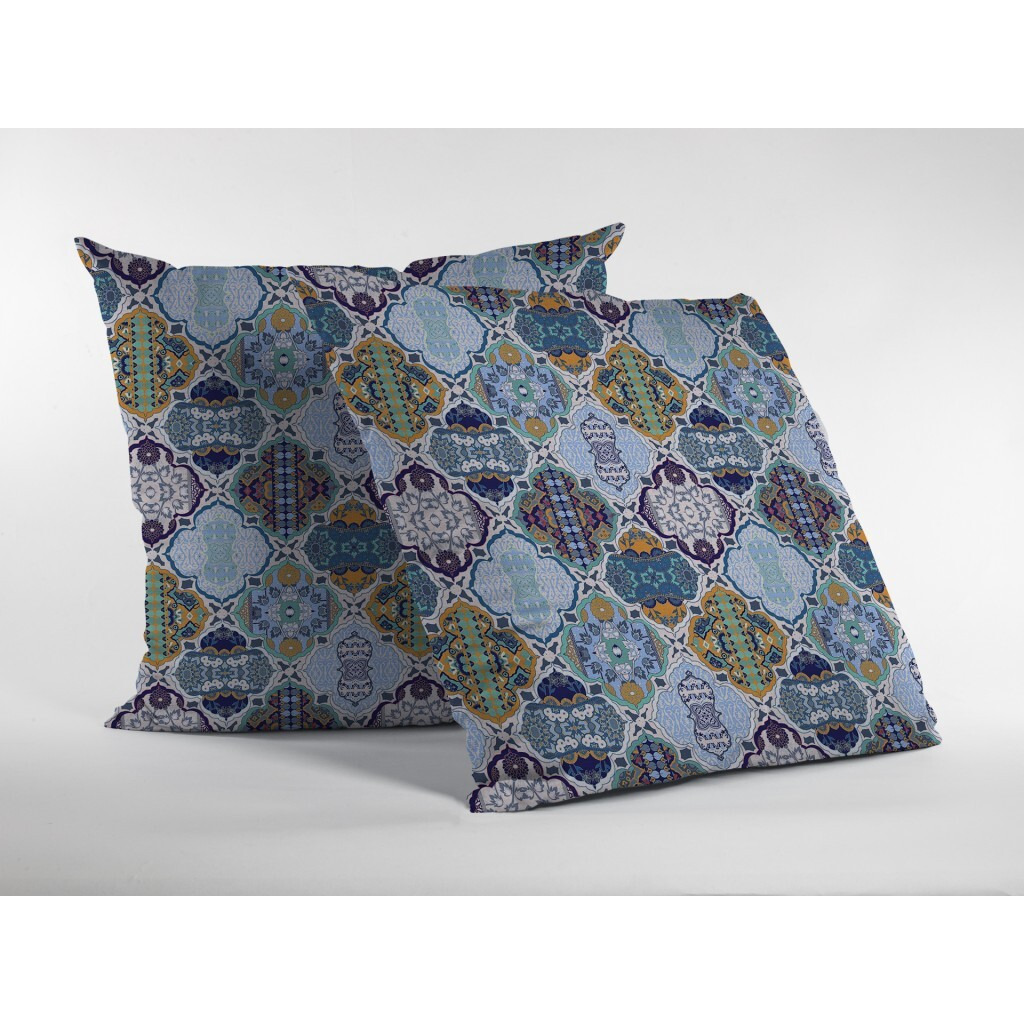 16 Orange Blue Trellis Suede Zippered Throw Pillow