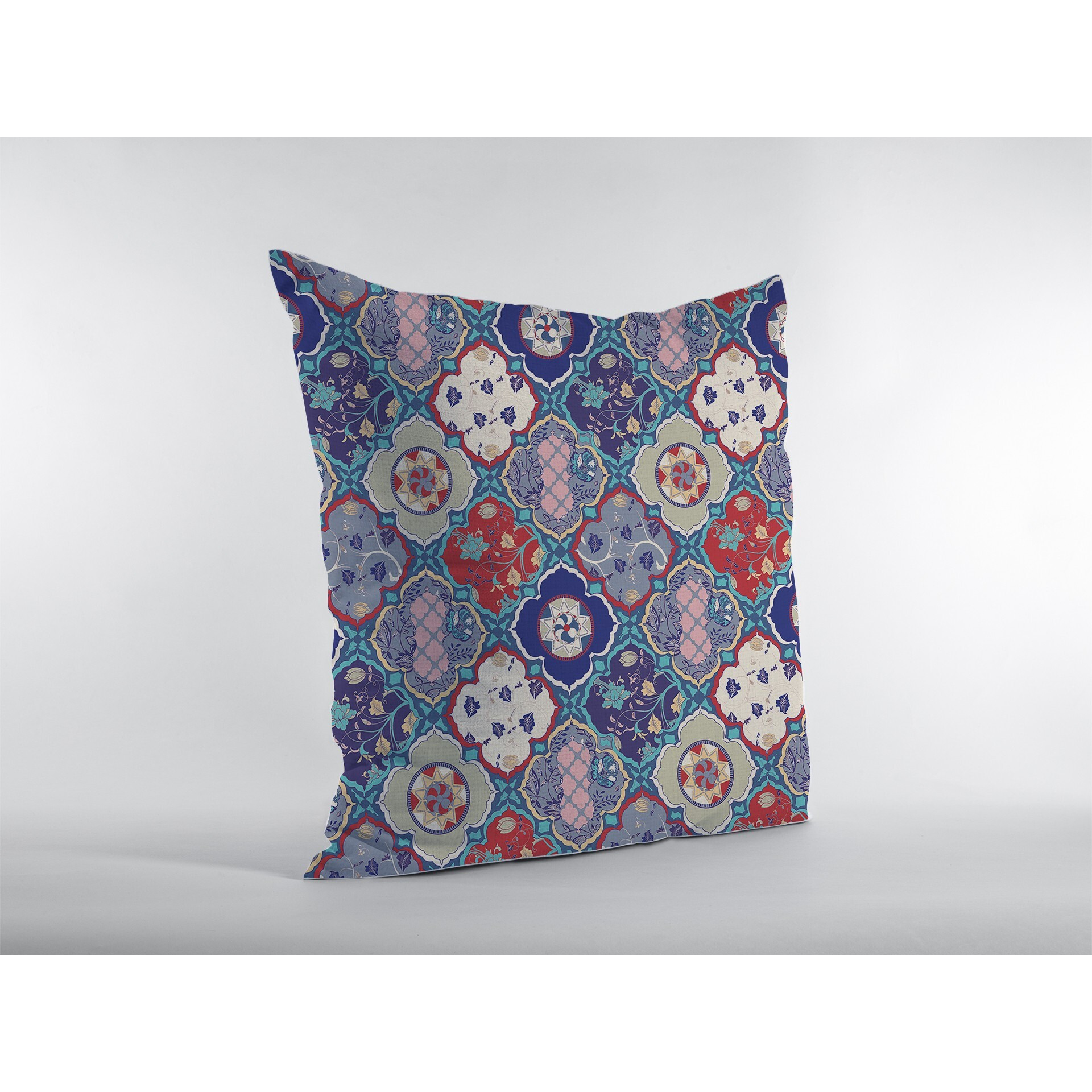 16 Turquoise Cream Trellis Suede Zippered Throw Pillow
