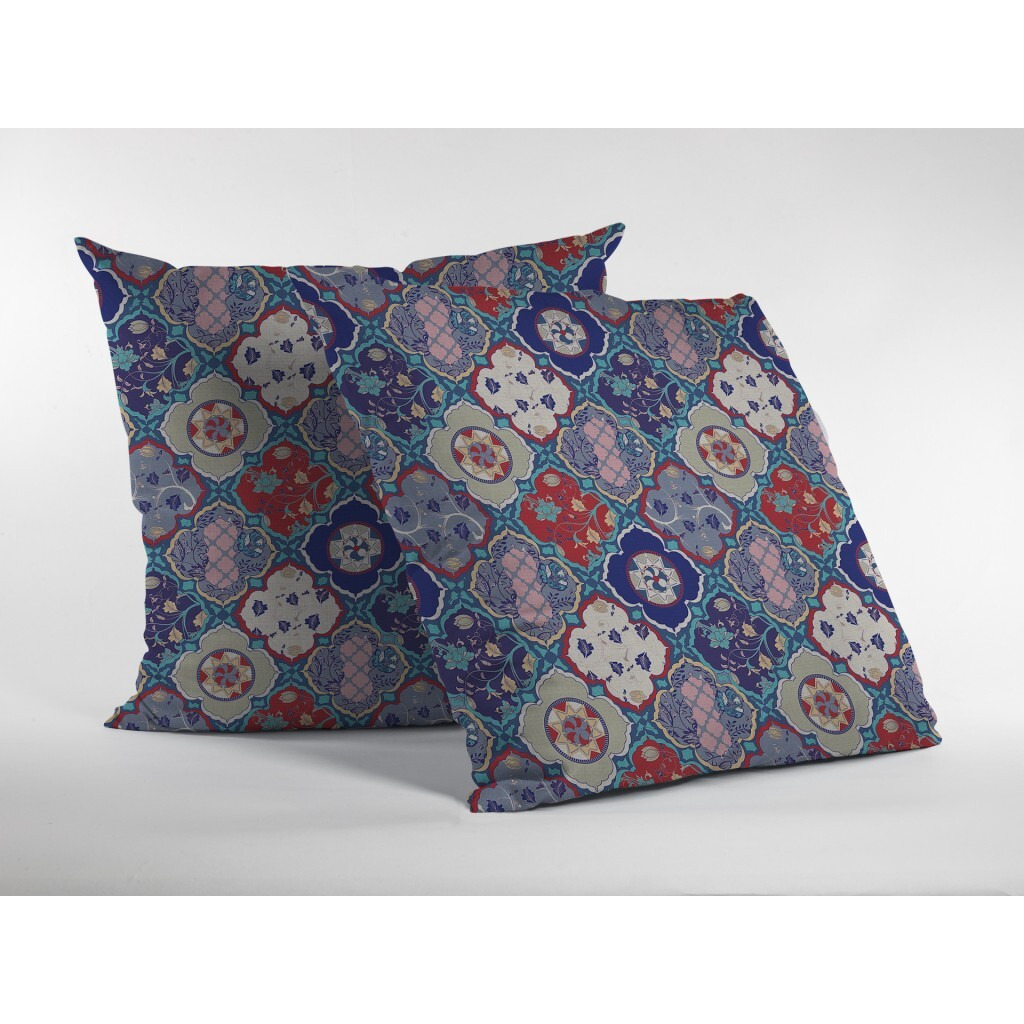 16 Turquoise Cream Trellis Suede Zippered Throw Pillow