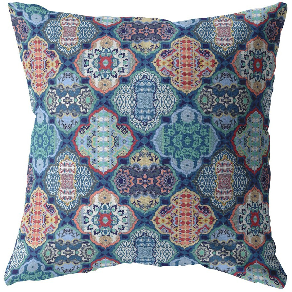16 Turquoise Red Trellis Suede Zippered Throw Pillow