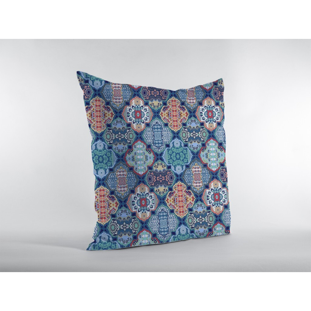 16 Turquoise Red Trellis Suede Zippered Throw Pillow