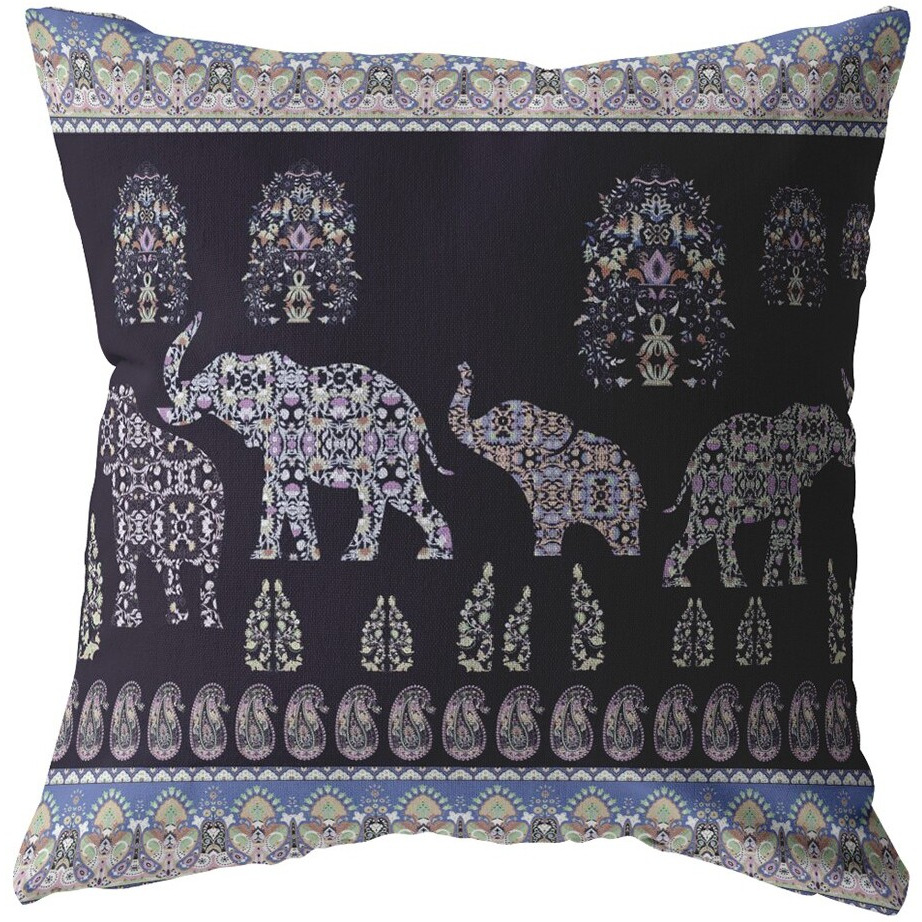 18 Purple Ornate Elephant Zippered Suede Throw Pillow