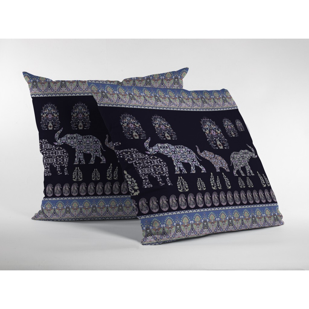 18 Purple Ornate Elephant Zippered Suede Throw Pillow