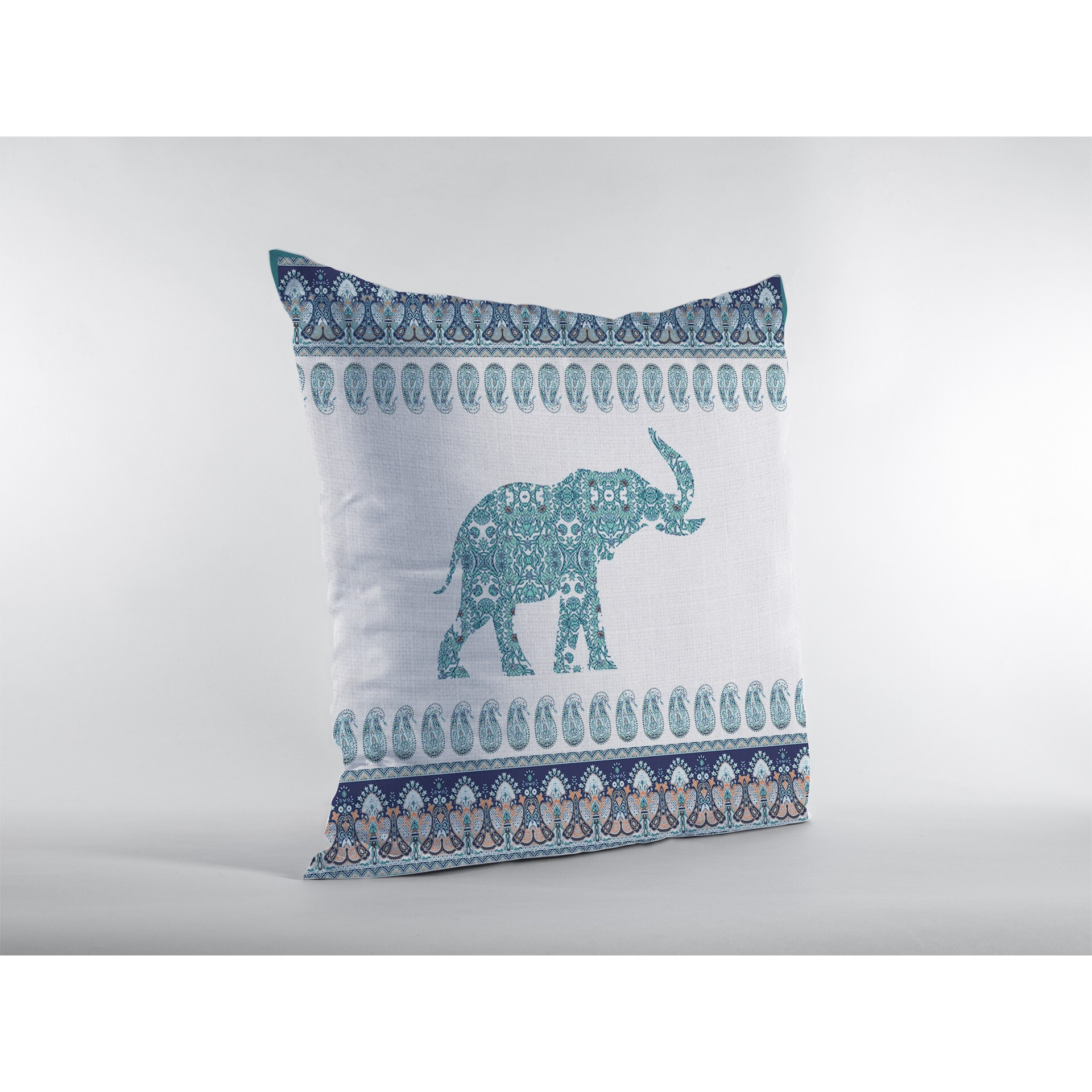 16 Teal Ornate Elephant Zippered Suede Throw Pillow