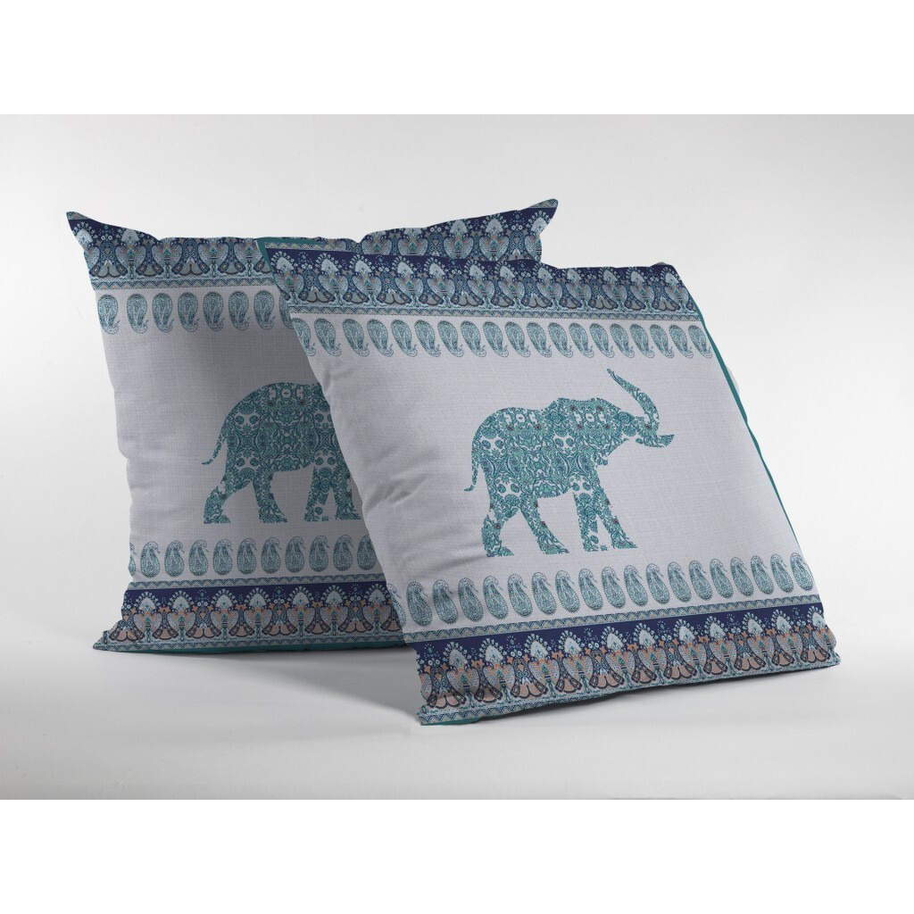 16 Teal Ornate Elephant Zippered Suede Throw Pillow