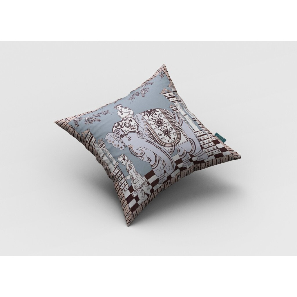 18 Blue Brown Ornate Elephant Zippered Suede Throw Pillow